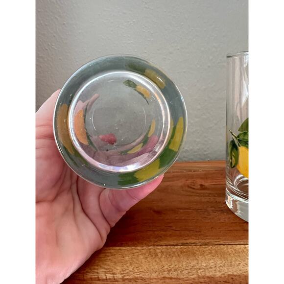 Set of 2 Vintage Fruit Juice Glasses Oranges Yellow Lemon Retro Mid Century - Picture 3 of 6